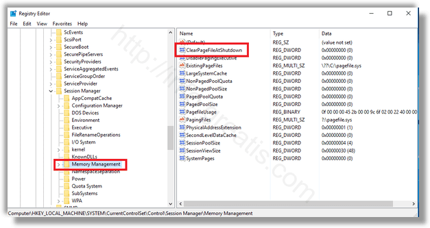 windows-10-find-ClearPageFileAtShutdown-key