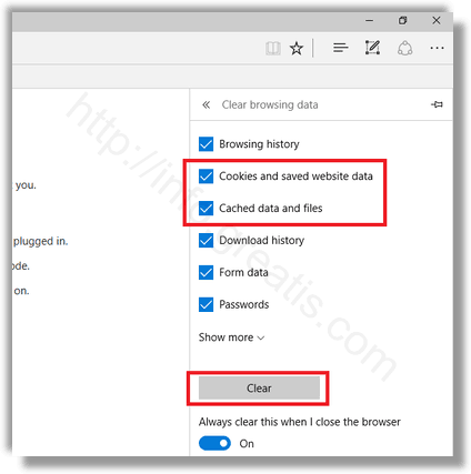 windows 10 clear cache and cookies