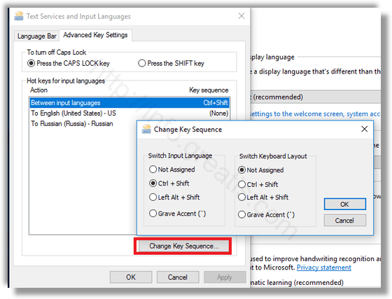 windows 10 change key sequence for Keyboard Layout