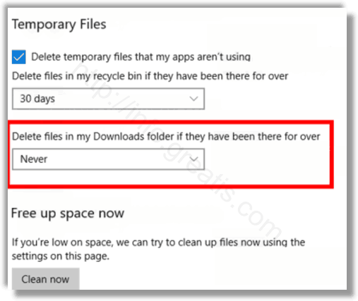 windows 10 days after which delete downloads