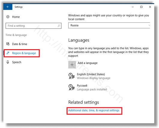 windows 10 region and language settings