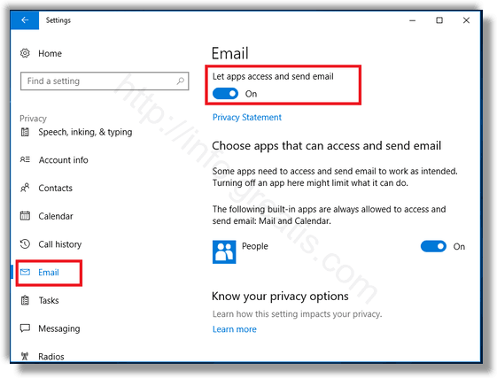 windows 10 Disable App Access Email