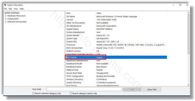 windows 10 check legacy or uefi BIOS mode