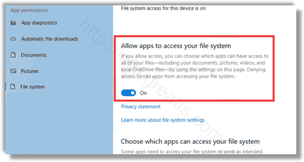 windows 10 disable app access to file system individually