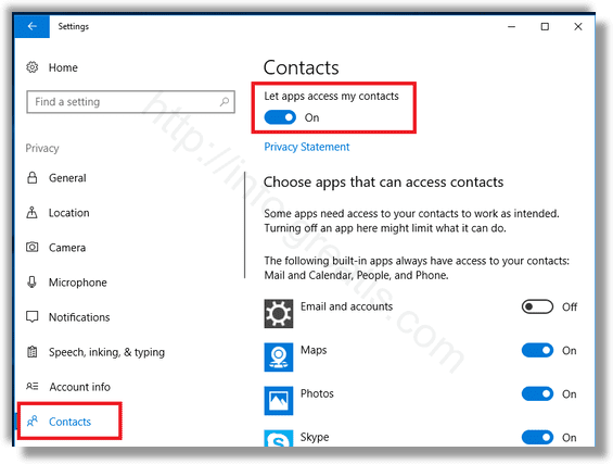windows 10 Disable App Access to Contacts