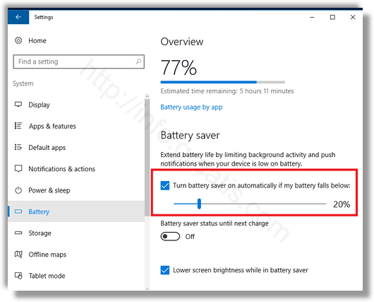 windows-10 enable battery saver on