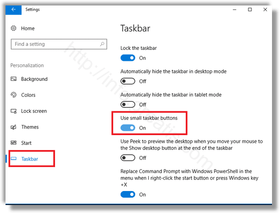windows 10 use small taskbar buttons