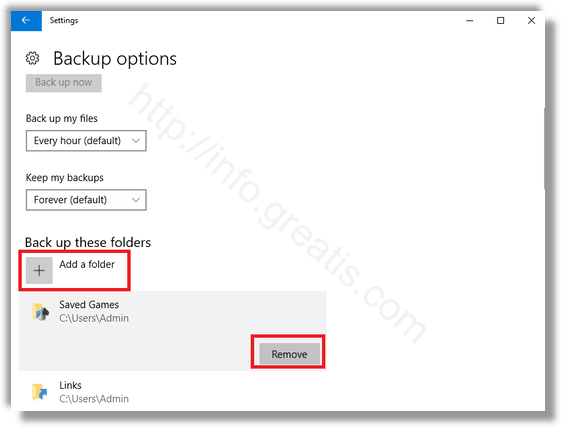 windows 10 add or remove folder in file history