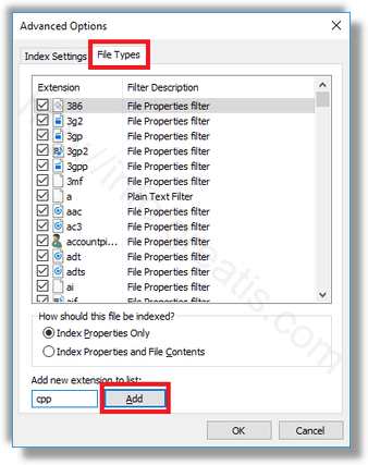 windows 10 search index add new file types