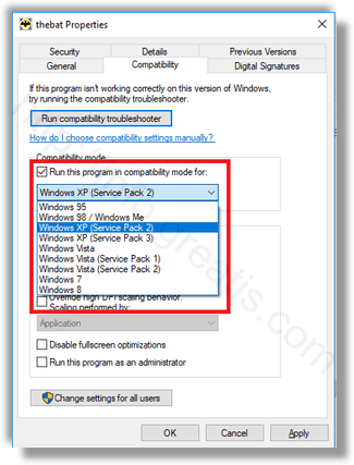 windows 10 change compatibility mode settings