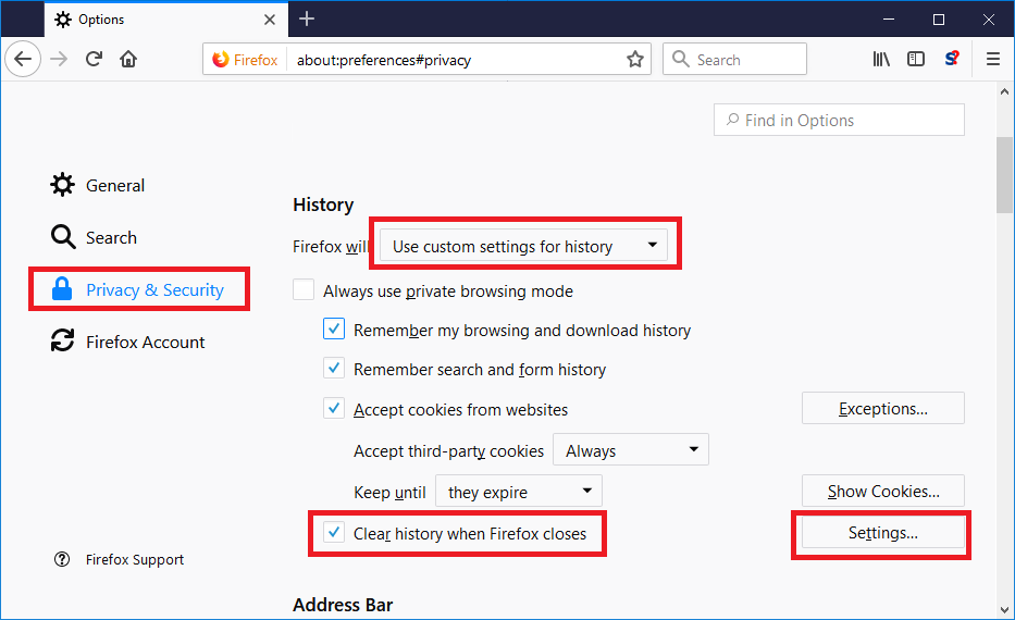 clear history after removed malware virus in firefox