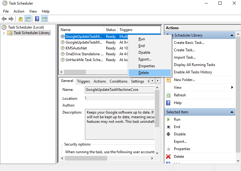 win10 scheduled task delete