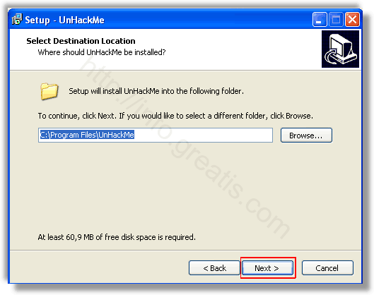 choose destination directory for install UnHackMe