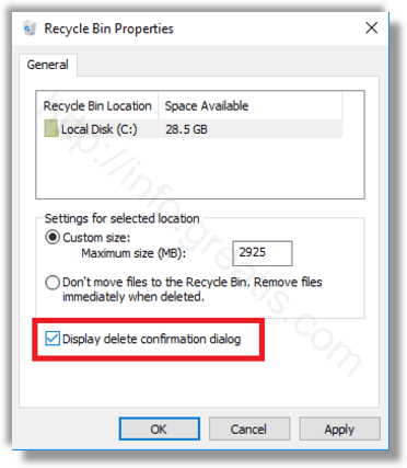 windows 10 display delete confirmation dialog