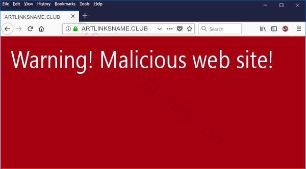 Web site ARTLINKSNAME.CLUB displays popup notifications