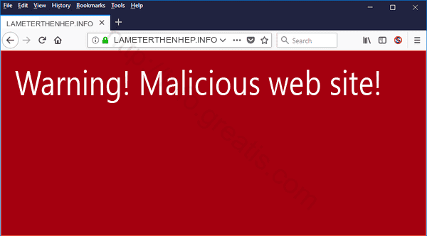 Web site LAMETERTHENHEP.INFO displays popup notifications
