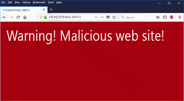 Web site PENDERING.INFO displays popup notifications