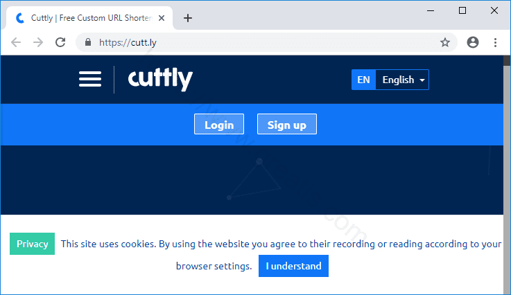 Web site CUTT.LY displays popup notifications