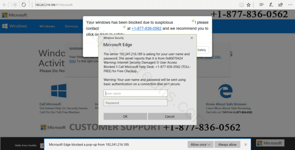 Web site NET11.BIZ displays popup notifications