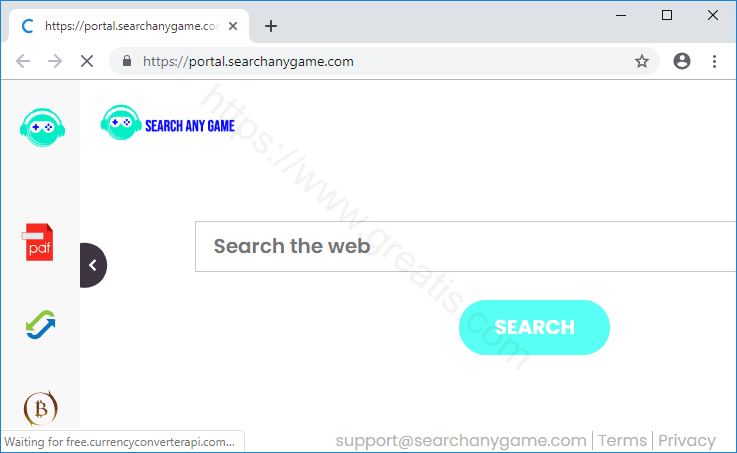 Browser is redirected to the SEARCHANYGAME.COM site