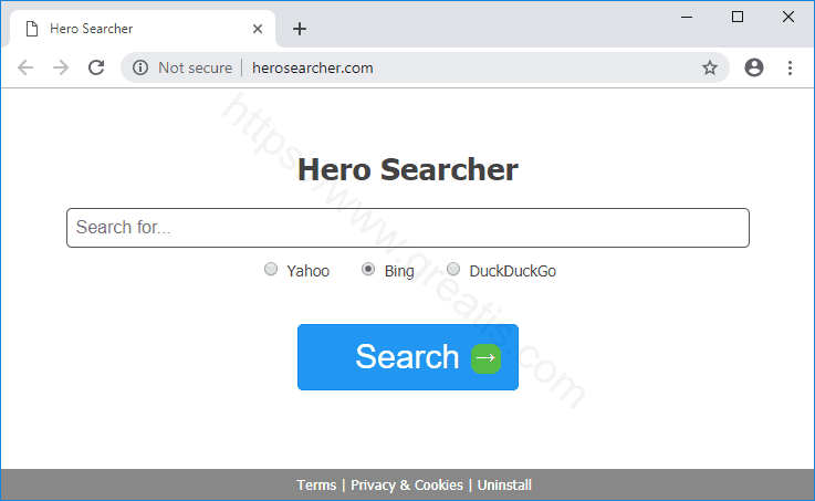 Web site HEROSEARCHER.COM displays popup notifications