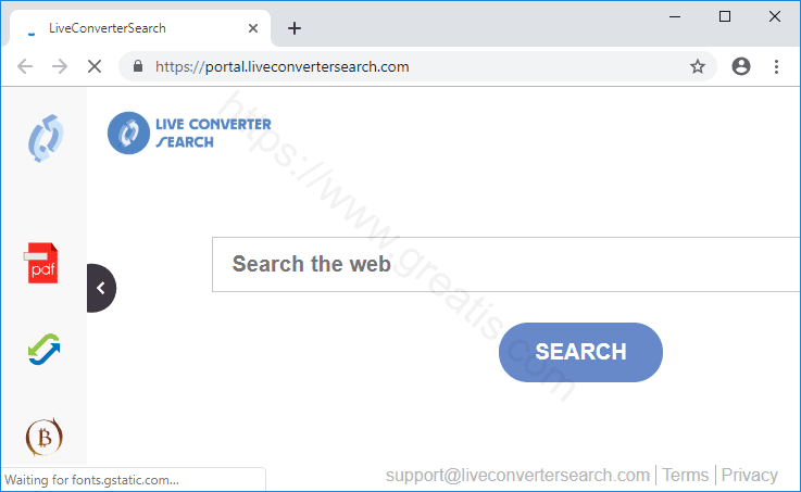 Web site LIVECONVERTERSEARCH.COM displays popup notifications