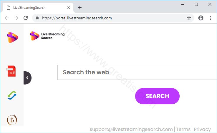 Web site LIVESTREAMINGSEARCH.COM displays popup notifications