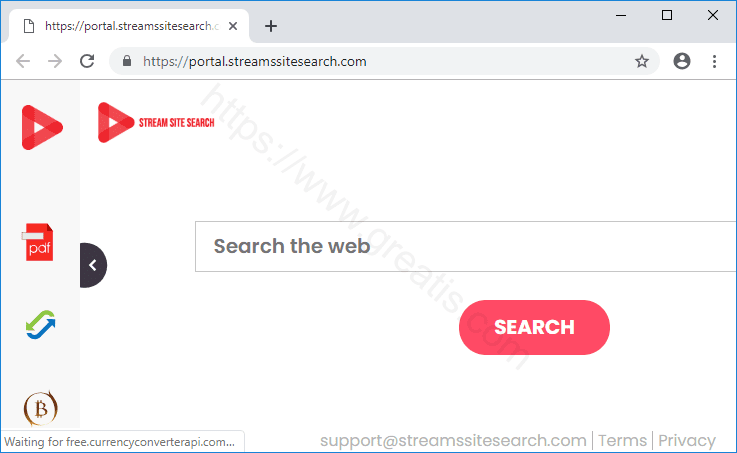 Browser is redirected to the STREAMSSITESEARCH.COM site