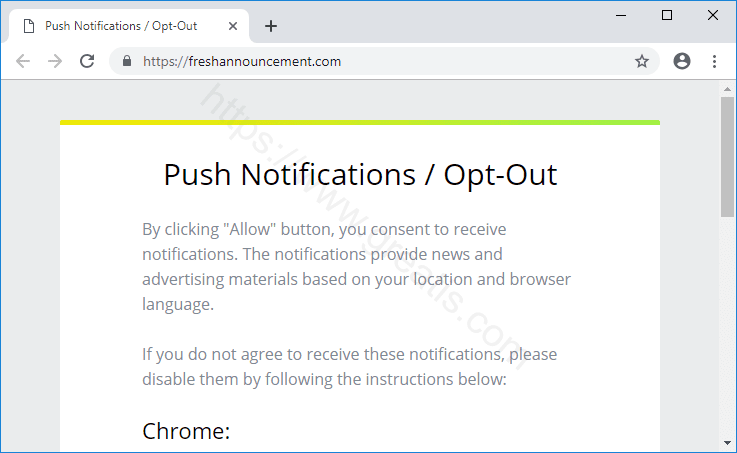 Как избавиться от уведомлений freshannouncement.com в браузерах chrome, firefox, internet explorer, edge