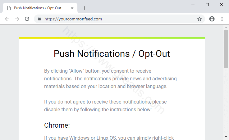 Как избавиться от уведомлений yourcommonfeed.com в браузерах chrome, firefox, internet explorer, edge