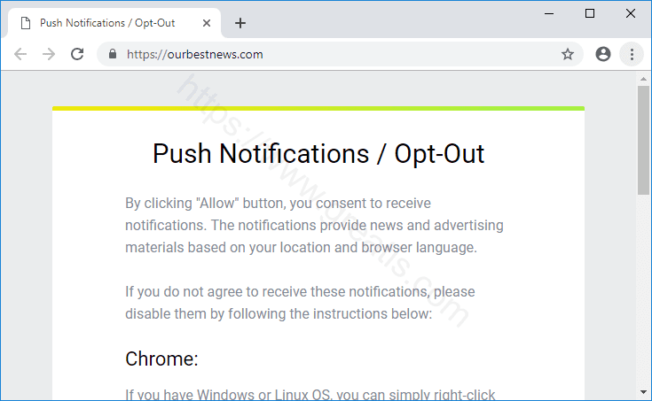 Как избавиться от уведомлений ourbestnews.com в браузерах chrome, firefox, internet explorer, edge