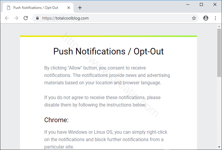 Как избавиться от уведомлений totalcoolblog.com в браузерах chrome, firefox, internet explorer, edge