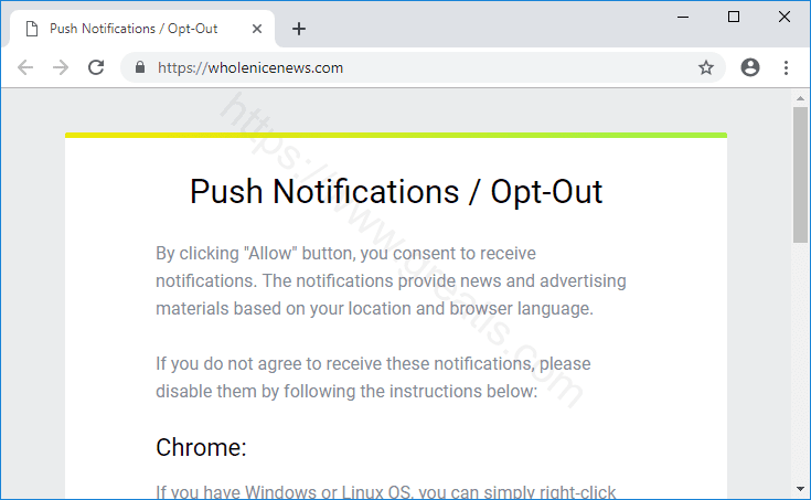 Как избавиться от уведомлений wholenicenews.com в браузерах chrome, firefox, internet explorer, edge