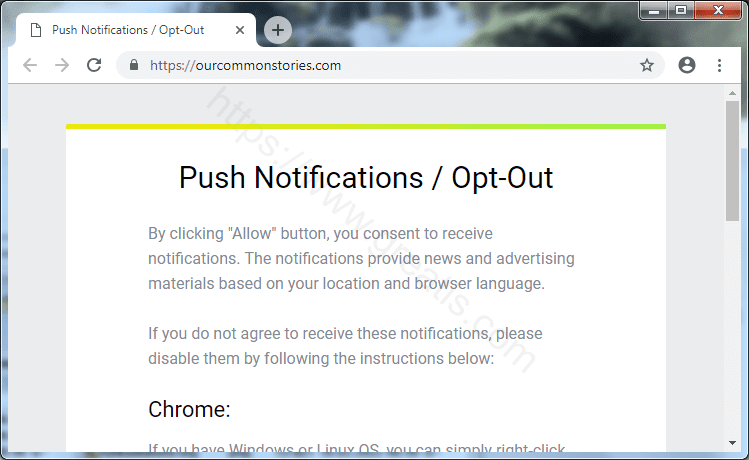 Как избавиться от уведомлений ourcommonstories.com в браузерах chrome, firefox, internet explorer, edge